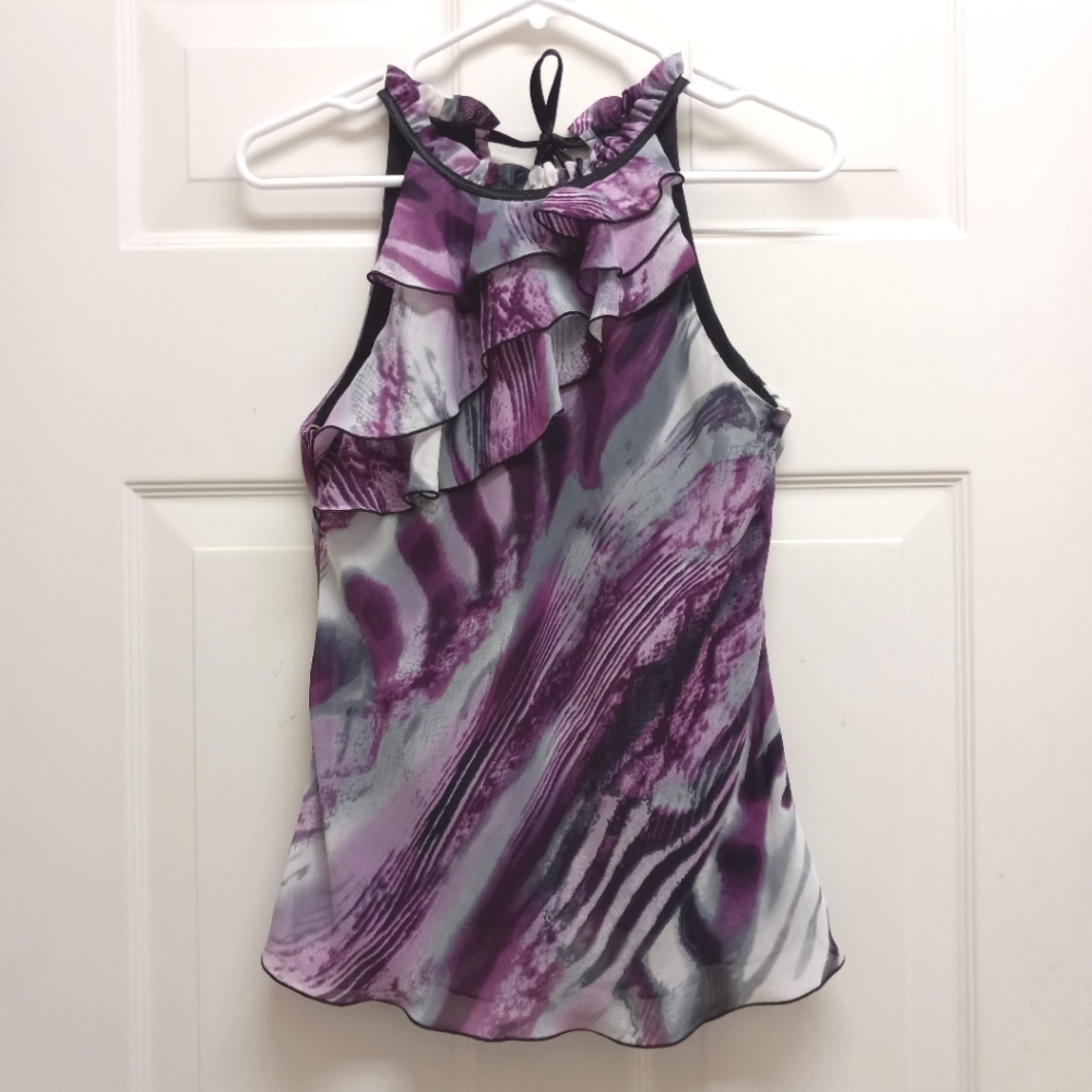 BCX Y2K Halter Top Ruffles Tie Back Purple XS Boho Clubwear Festival Artsy